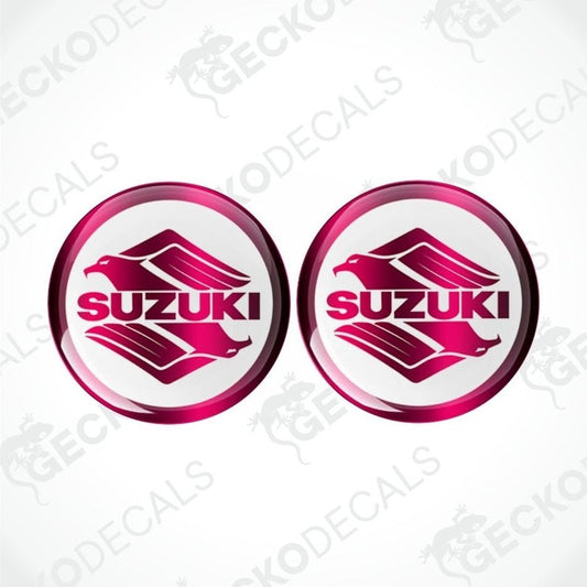 Two Suzuki logo stickers with a glossy finish on a white background.