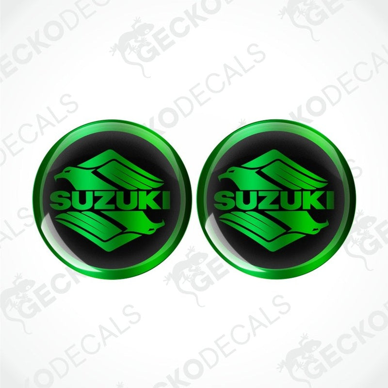 Two green Suzuki logos on a white background with 'Gecko Decals' branding.