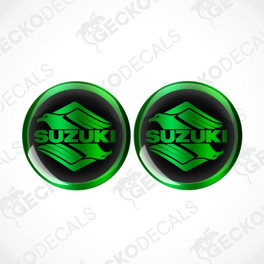 Two green Suzuki logos on a white background with 'Gecko Decals' branding.