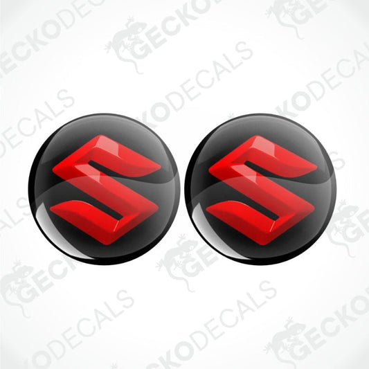 Two red and black Suzuki logos on a white background with 'Gecko Decals' branding.