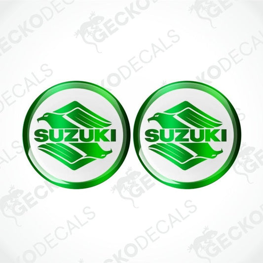 Two green Suzuki logos on a white background with 'Gecko Decals' branding.