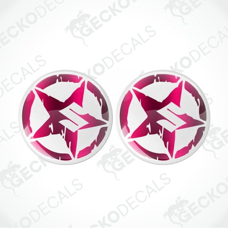 Two pink and white star-shaped decals on a white background with 'Gecko Decals' branding.