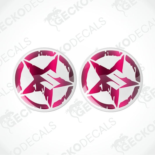 Two pink and white star-shaped decals on a white background with 'Gecko Decals' branding.
