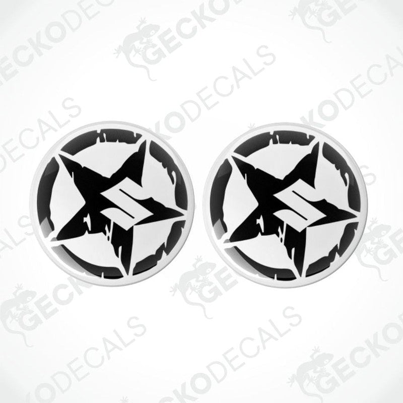 Two black and white star-shaped stickers on a white background with 'Gecko Decals' branding.