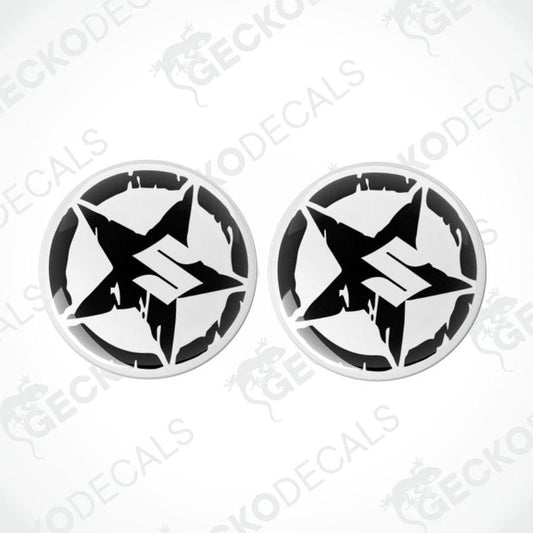 Two black and white star-shaped stickers on a white background with 'Gecko Decals' branding.