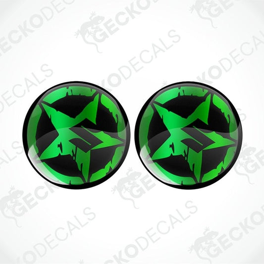 Two green and black star-shaped stickers on a white background with 'Gecko Decals' branding.