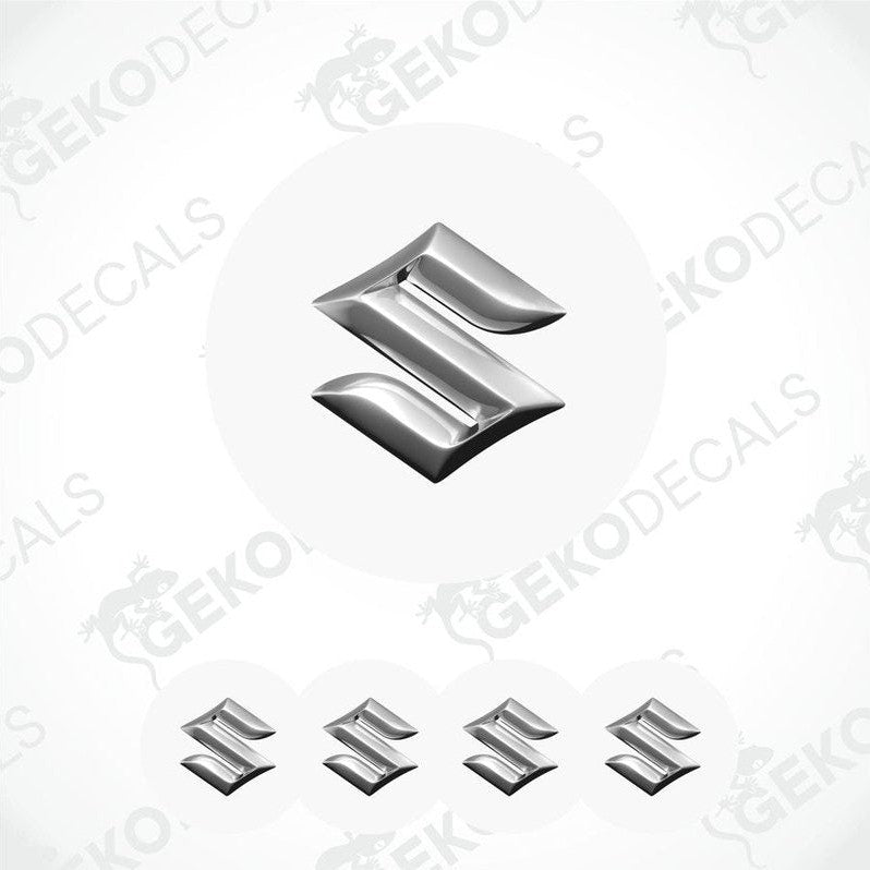 A set of five vinyl decals with polyurethane coating featuring the SUZUKI logo, displayed on a white background.