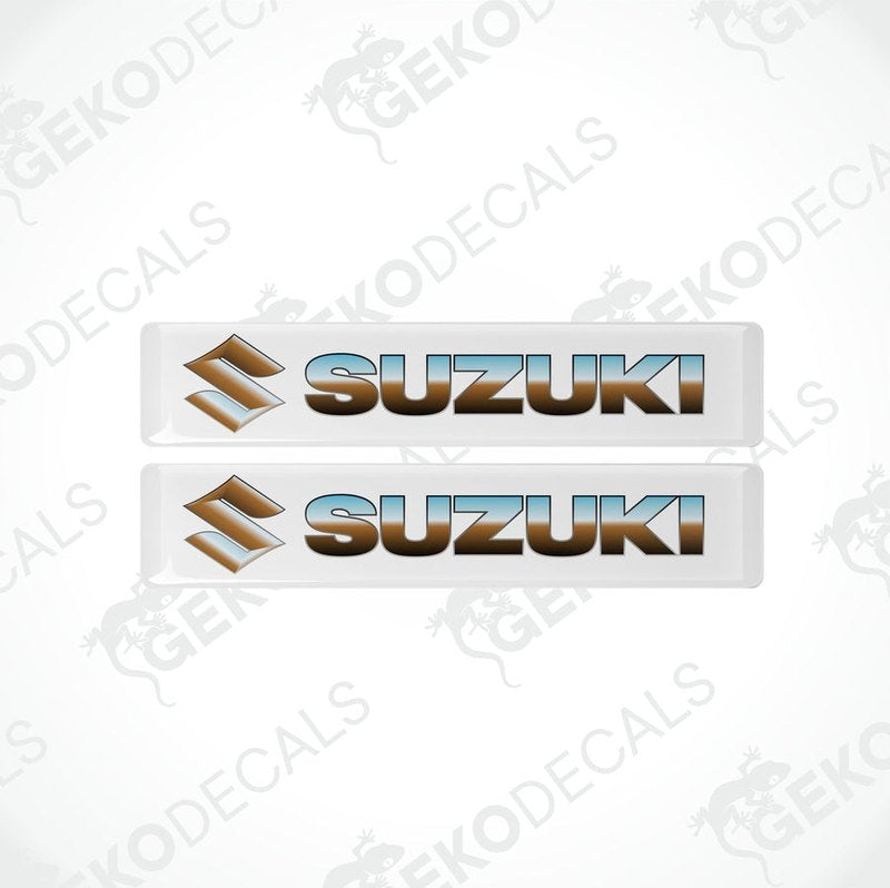 Two withe vinyl stickers with the SUZUKI brand logo 
