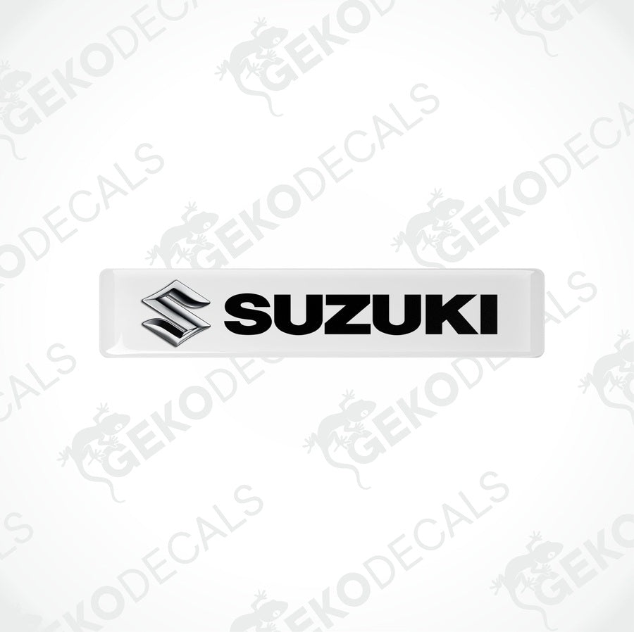 Withe vinyl stickers with the text 'SUZUKI' and the Suzuki logo.