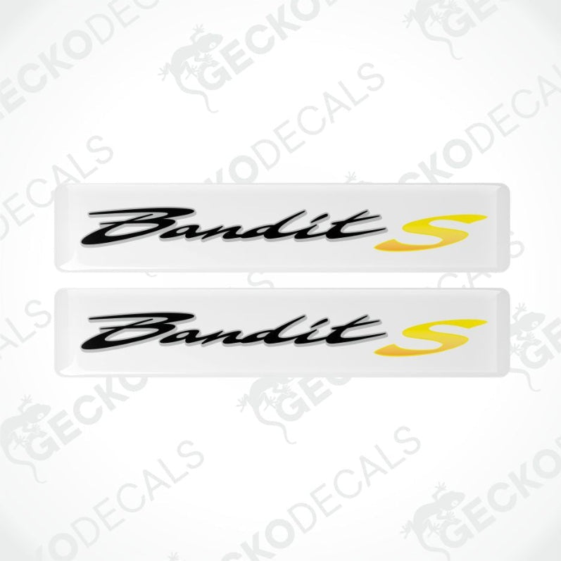 Two 'Bandit S' decals with a yellow 'S' on a white background.