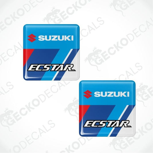 Two Suzuki ECSTAR decals on a white background with 'Gecko Decals' watermark.