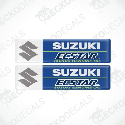 Two Suzuki Ecstar decals on a white background with Gecko Decals branding.