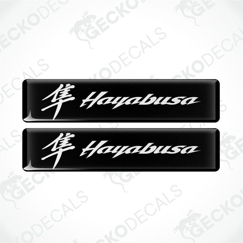Two black 'Hayabusa' decals with white text on a white background.
