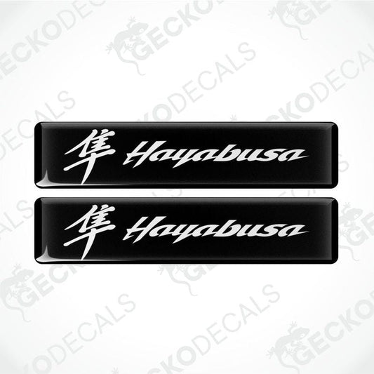 Two black 'Hayabusa' decals with white text on a white background.