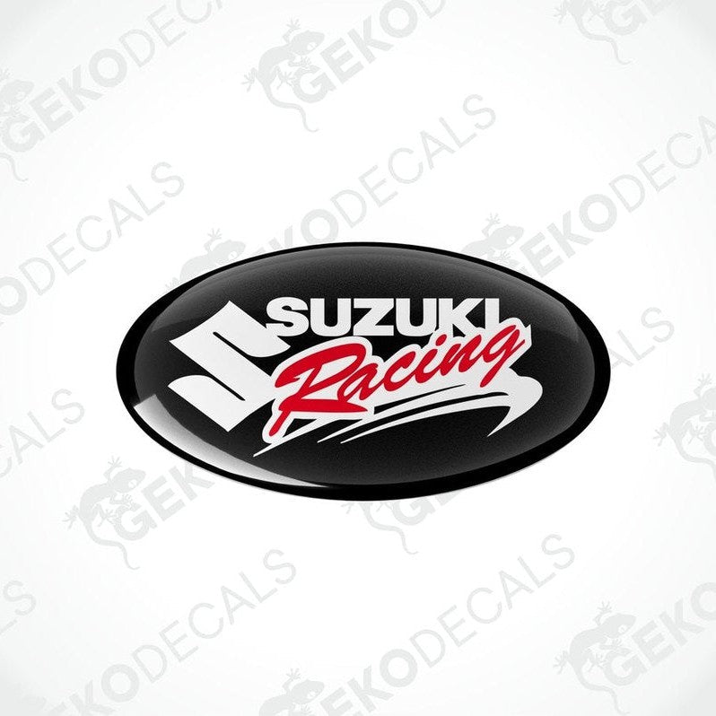  Black vinyl stickers with the text 'SUZUKI RACING' in red and white.