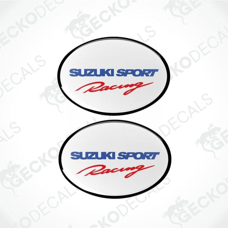 Two 'Suzuki Sport Racing' decals on a white background with 'Gecko Decals' branding.