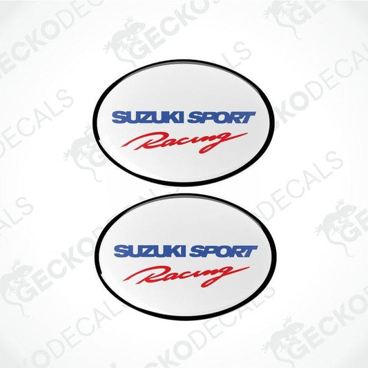 Two 'Suzuki Sport Racing' decals on a white background with 'Gecko Decals' branding.