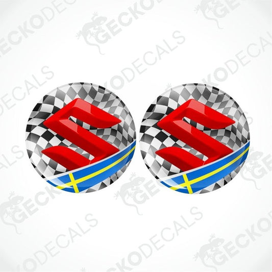 Two round red and blue checkered emblems on a white background with 'Gecko Decals' branding.