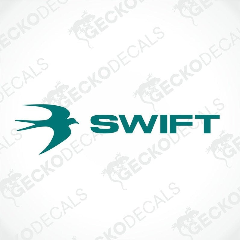 A die cut decal with the word 'SWIFT' and a small graphic of a bird in the letter 'S'.