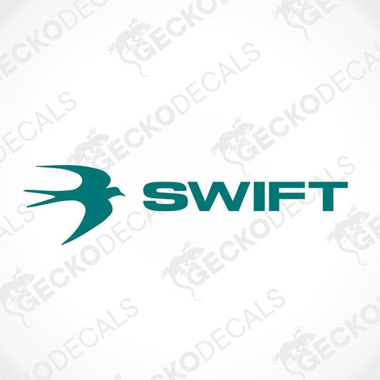 A die cut decal with the word 'SWIFT' and a small graphic of a bird in the letter 'S'.