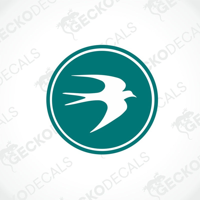 A die cut decal with the word 'SWIFT' in green and white colors, delivered on transfer paper.