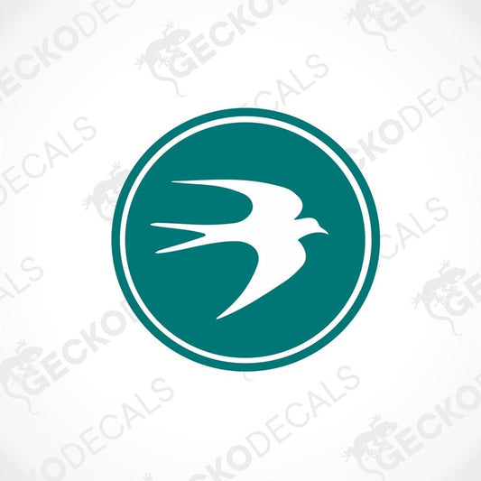 A die cut decal with the word 'SWIFT' in green and white colors, delivered on transfer paper.
