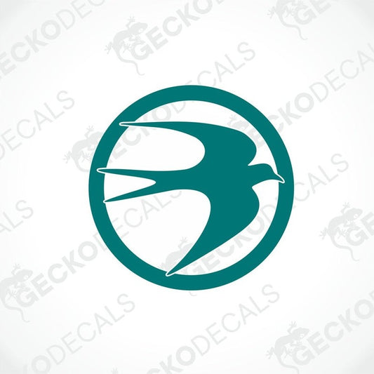 A die cut decal with a blue and green color scheme, featuring an animal (bird-like) design, delivered on transfer paper.
