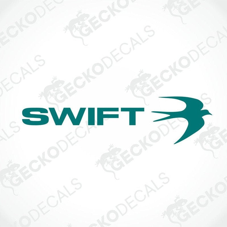 A die cut decal with the word 'SWIFT' and a small graphic of a bird in the letter 'S'.