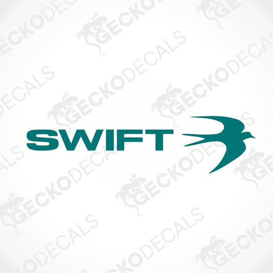 A die cut decal with the word 'SWIFT' and a small graphic of a bird in the letter 'S'.