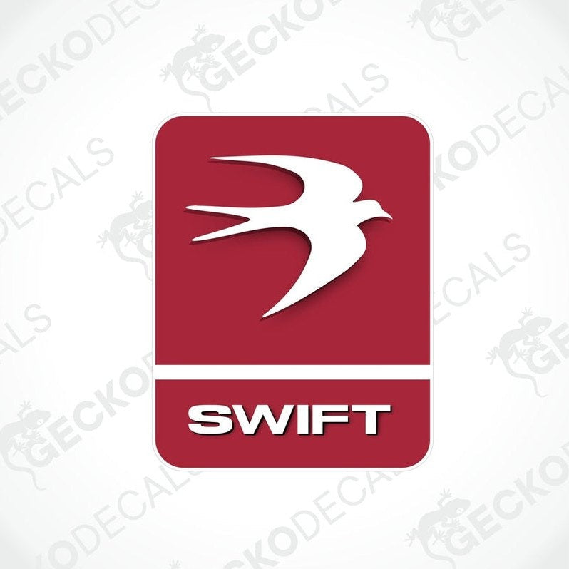 A red and white decal with the logo of Swift, a bird design, and the text 'gecko decals'.