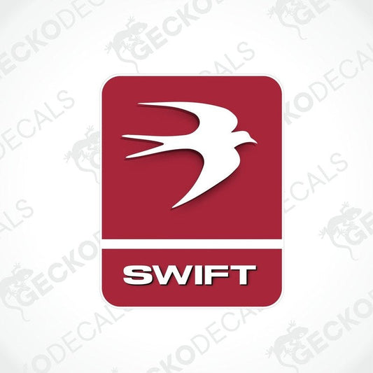 A red and white decal with the logo of Swift, a bird design, and the text 'gecko decals'.