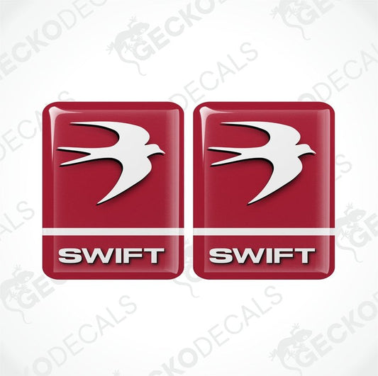 Two red vinyl stickers with the word 'SWIFT' and a white graphic design, placed against a white background.
