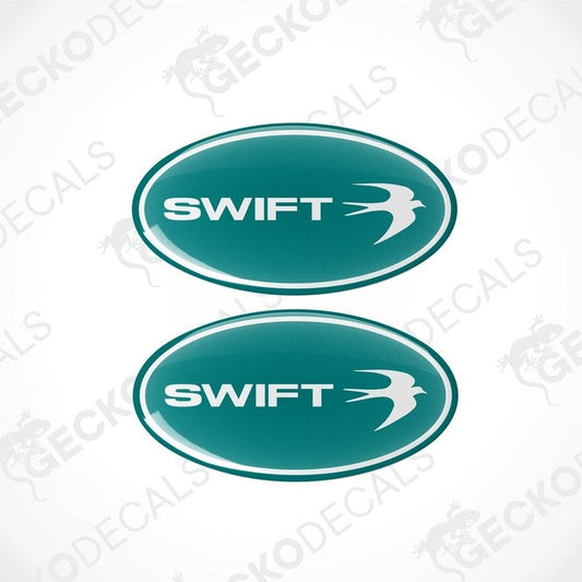 Set of two teal SWIFT vinyl decals with polyurethane coating