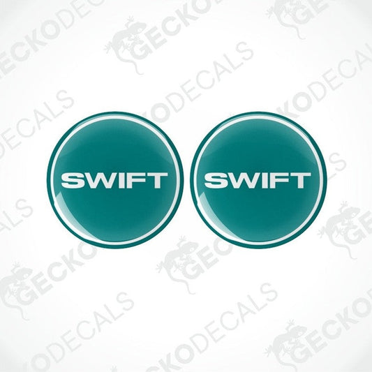 Teal green SWIFT domed epoxy resin vinyl decals with glossy raised finish