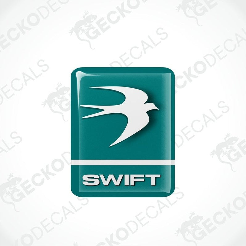 Two green vinyl stickers with a white and green geometric design representing the Swift brand.