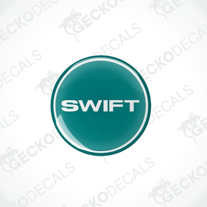 A round green and white sticker with the word 'SWIFT' in the center, featuring a geometric pattern and the brand name in bold letters.