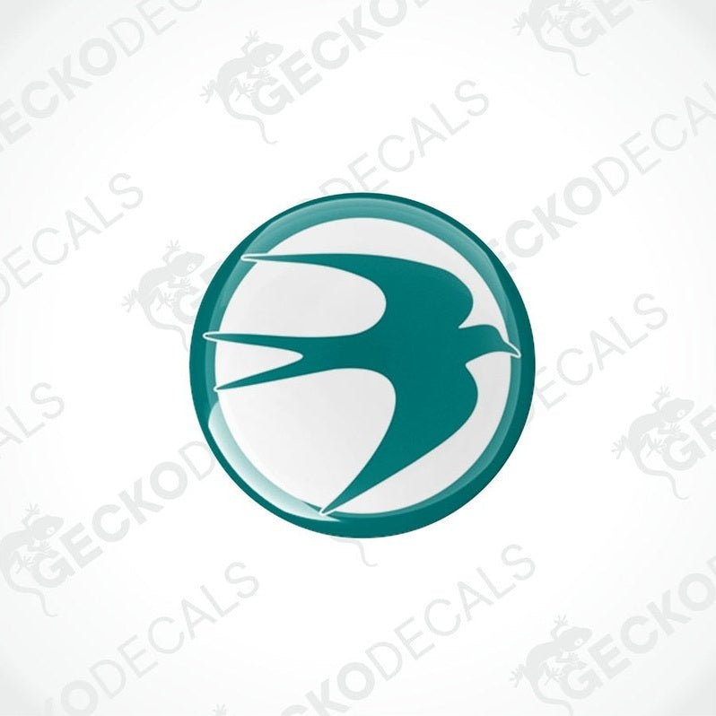 A round, white vinyl decal with a green and teal design, featuring the logo 'SWIFT' at the center. The background has a textured pattern with the text 'GECKODECALS'.