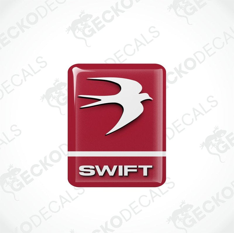 Two red vinyl stickers with the word 'SWIFT' and a white graphic design, placed against a white background.