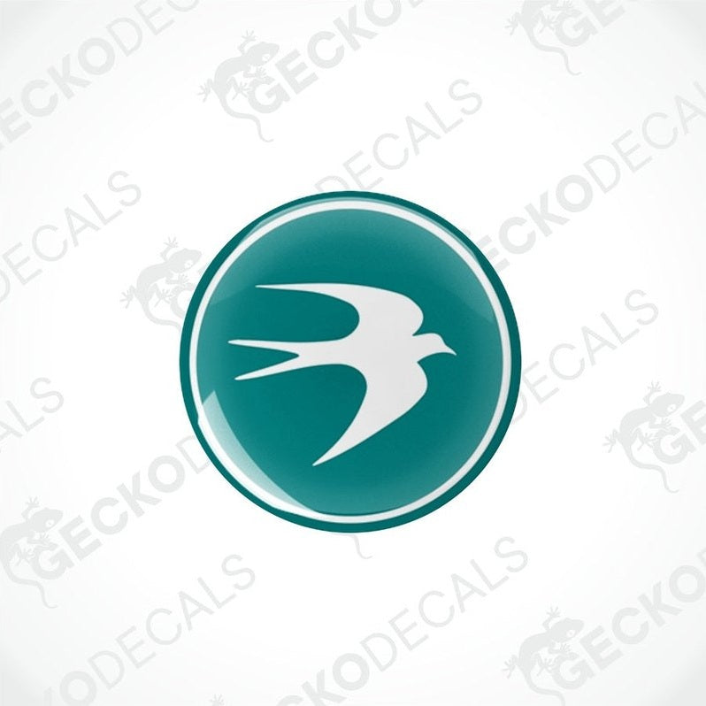 Two round vinyl stickers with a bird design and a green background, placed on a white background with the text 'geckodecals'.