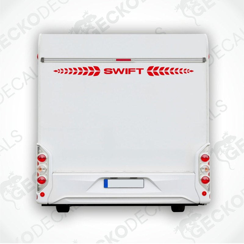 A white decal with the Swift brand logo, which includes a stylized leaf design and the brand name in bold lettering.