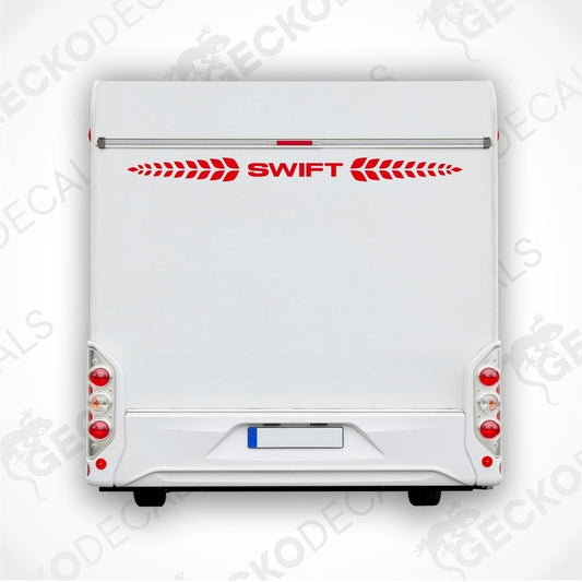 A white decal with the Swift brand logo, which includes a stylized leaf design and the brand name in bold lettering.