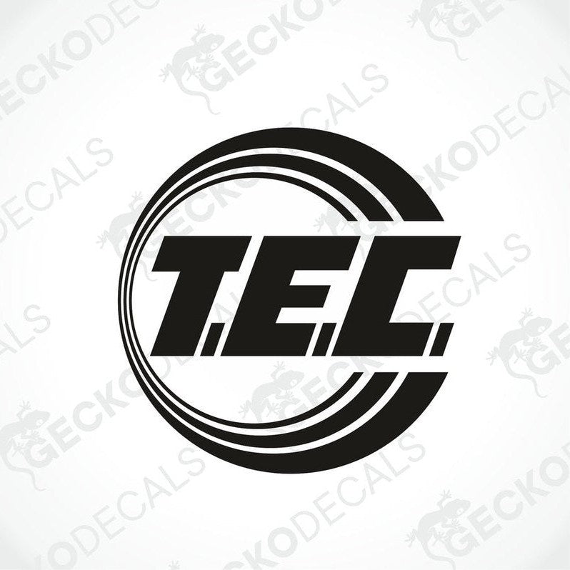 Black T.E.C. die cut decal with motion ring design for car or caravan interior exterior