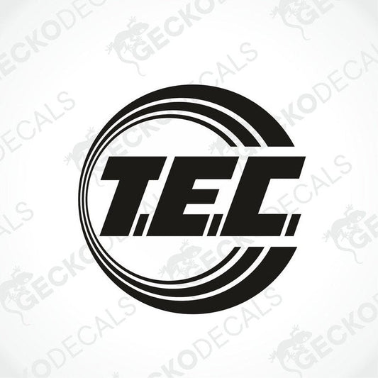 Black T.E.C. die cut decal with motion ring design for car or caravan interior exterior