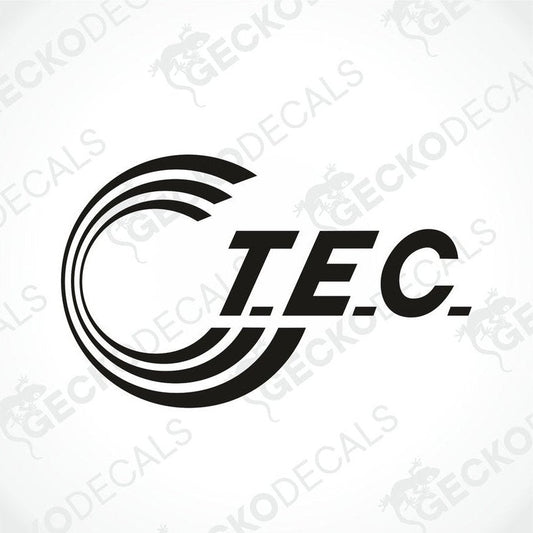Black T.E.C. die cut decal with circular graphic for car or caravan interior exterior use