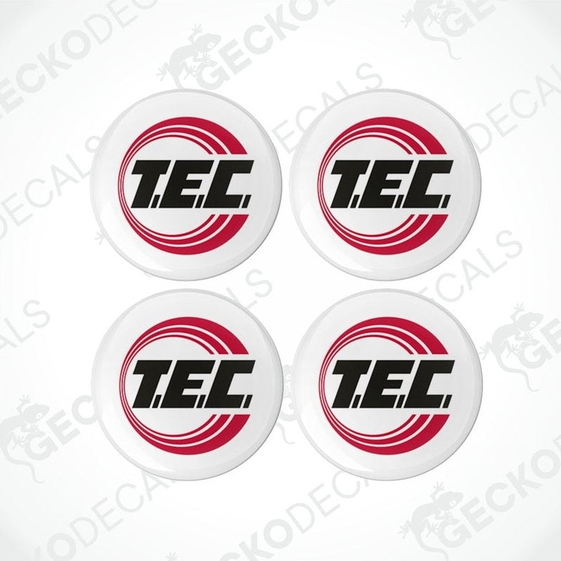 T.E.C. Caravans epoxy resin vinyl decals with glossy polyurethane coating and red concentric ring design