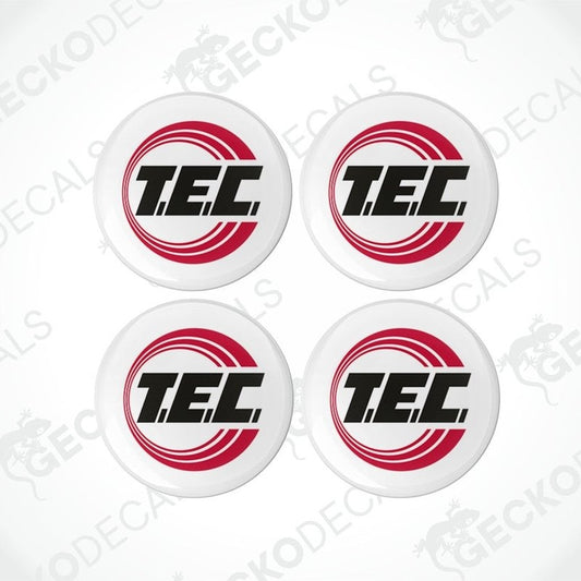 T.E.C. Caravans epoxy resin vinyl decals with glossy polyurethane coating and red concentric ring design