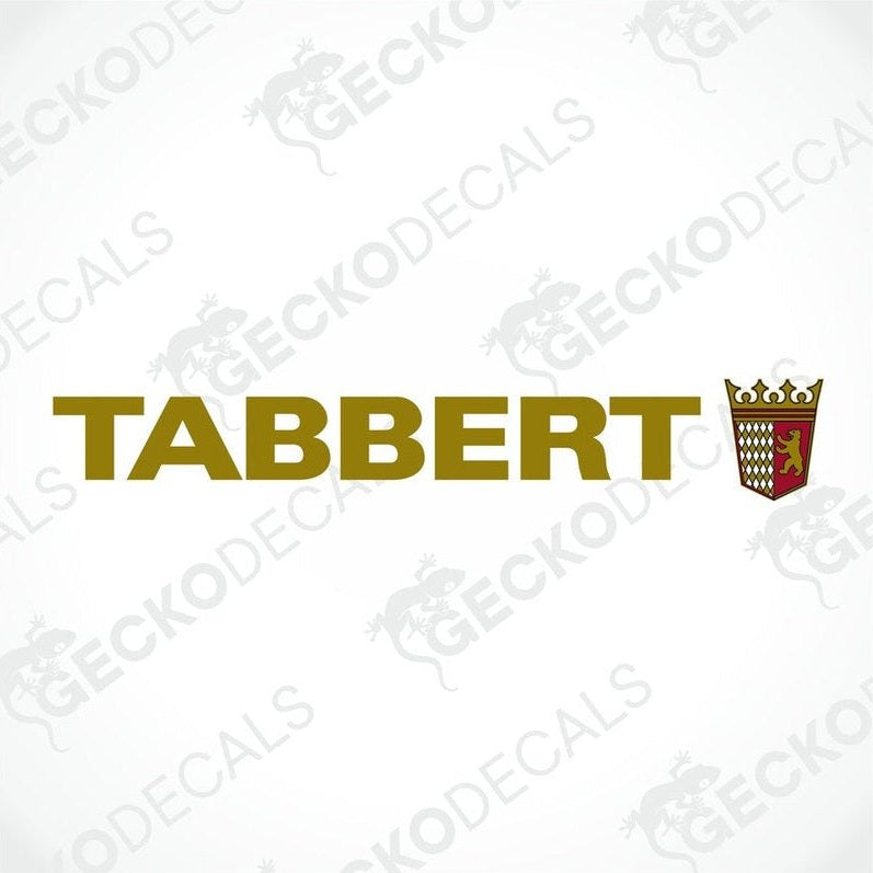 A die cut sticker with the brand name TABBERT printed on it, featuring a logo with a crown and the GeckoDecals logo beneath it.