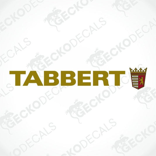 A die cut sticker with the brand name TABBERT printed on it, featuring a logo with a crown and the GeckoDecals logo beneath it.