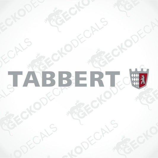 A die cut sticker with the brand name 'TABBERT' printed in a bold, clear font, accompanied by a red and white emblem on the right side.