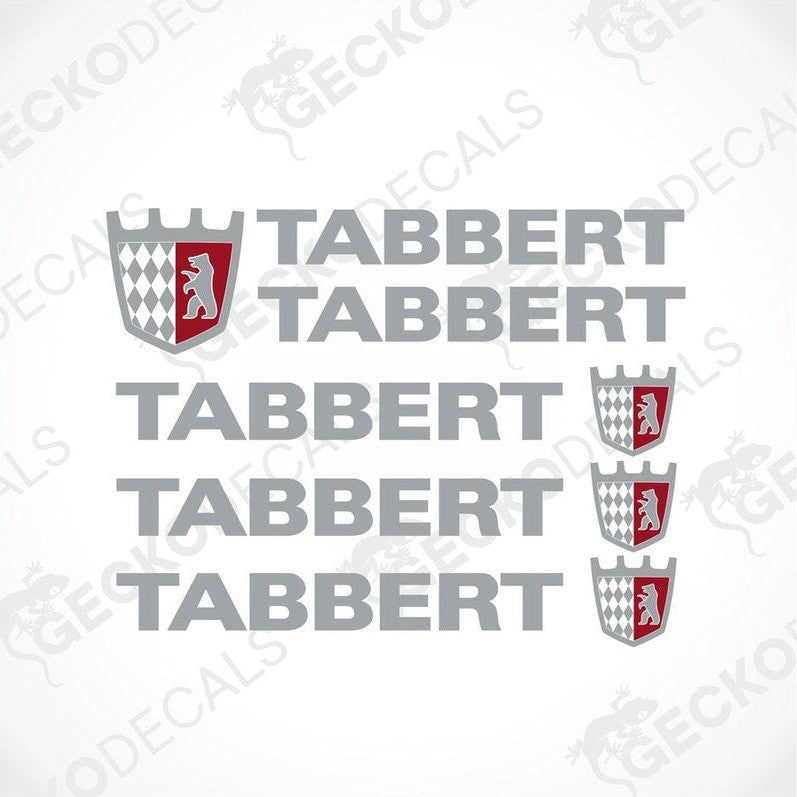 TABBERT motorhome caravan logo decal set with red gray checkered bear shield and text stickers